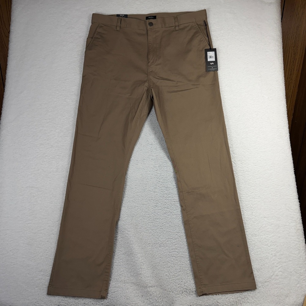 RVCA Week-end Stretch Jeans Mens 40 (40.5x33) Tan Cotton Straight Leg NWT